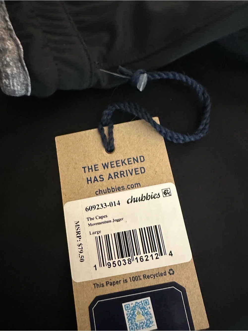 chubbies Black Joggers with Blue Drawstring